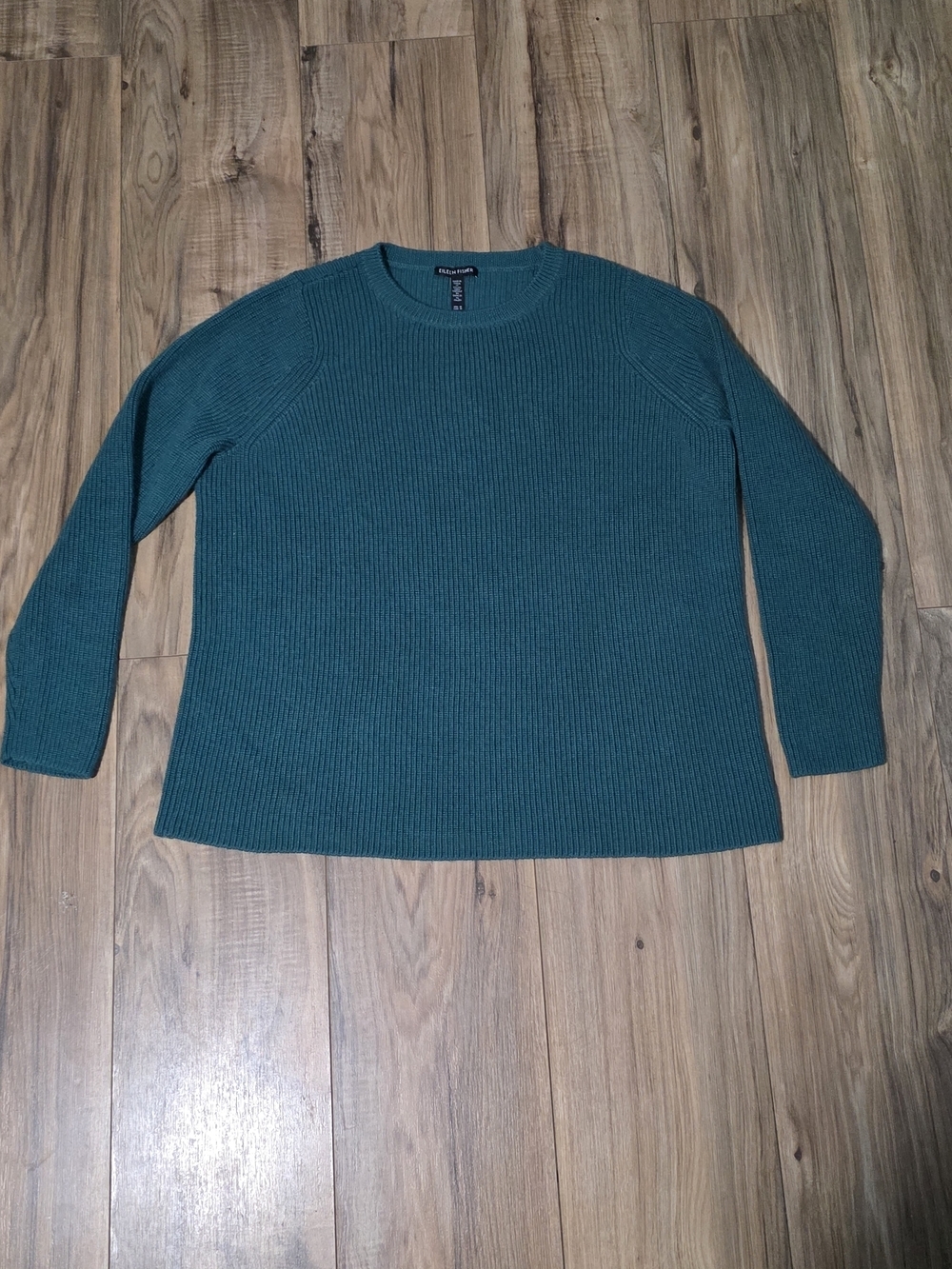 Eileen Fisher Forest Green Crewneck Ribbed Sweater - Picture 6 of 13